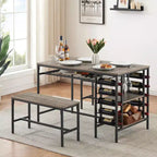 Ensemble de salle à manger 4 places, table de cuisine avec 2 bancs, casier à vin et étagère de rangement, ensemble de table de salle à manger rectangulaire, ensemble de salle à manger 3 pièces