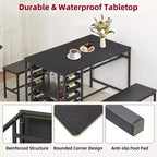 Ensemble de salle à manger 4 places, table de cuisine avec 2 bancs, casier à vin et étagère de rangement, ensemble de table de salle à manger rectangulaire, ensemble de salle à manger 3 pièces