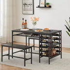 Ensemble de salle à manger 4 places, table de cuisine avec 2 bancs, casier à vin et étagère de rangement, ensemble de table de salle à manger rectangulaire, ensemble de salle à manger 3 pièces
