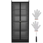 VEVOR Display Cabinet with Doors, 67 in Tall Lighted Display Case with 2 Adjustable Shelves, 5-Tier Curio Collectibles Storage Cabinet, Black