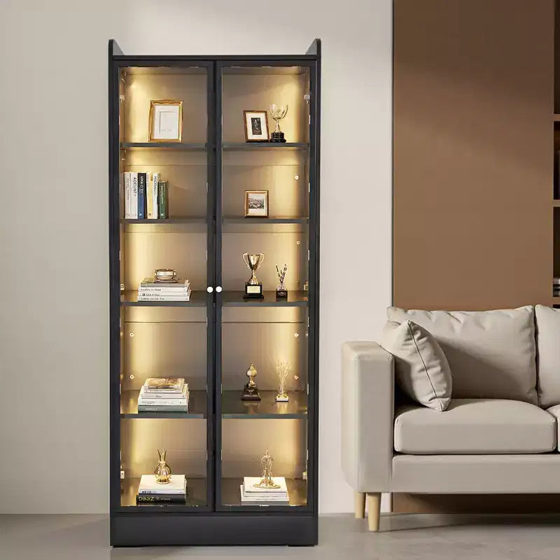 Vitrine VEVOR avec portes, vitrine éclairée de 170 cm de haut avec 2 étagères réglables, vitrine à collectionner à 5 niveaux, noire