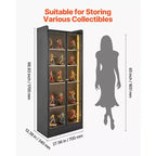 Vitrine VEVOR avec portes, vitrine éclairée de 170 cm de haut avec 2 étagères réglables, vitrine à collectionner à 5 niveaux, noire
