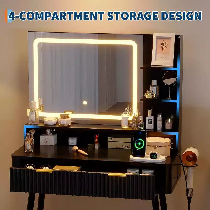 Coiffeuse de 80 cm, Coiffeuse avec 2 tiroirs, Bureau de maquillage pour le rangement et l'organisation de la chambre à coucher