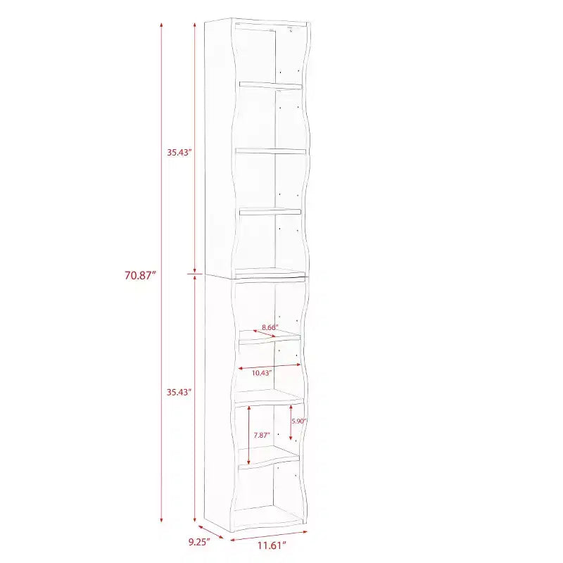 Étagère décorative haute à 8 niveaux avec étagères ouvertes, vitrine étroite moderne sur pied pour le salon ou le bureau à domicile-Panipeachy