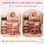 Table de toilette pour enfants Costway avec miroir LED éclairé et chaise de princesse rose