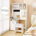 Coiffeuse Costway 100 cm avec miroir, lumières, prises de courant, luminosité réglable et étagères