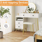Coiffeuse Costway avec miroir, lumières, prise de courant intégrée, 4 tiroirs de rangement et tabouret