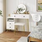 Coiffeuse Costway avec miroir, lumières, prise de courant intégrée, 4 tiroirs de rangement et tabouret