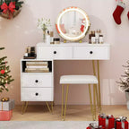Coiffeuse Costway avec miroir, lumières, prise de courant intégrée, 4 tiroirs de rangement et tabouret