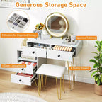 Coiffeuse Costway avec miroir, lumières, prise de courant intégrée, 4 tiroirs de rangement et tabouret