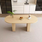 Table à manger ovale pour 6 personnes 160 cm Table de cuisine de ferme avec base à lattes en bois Grande table de salle à manger ronde à pied central pour salon Naturel