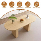 Table à manger ovale pour 6 personnes 160 cm Table de cuisine de ferme avec base à lattes en bois Grande table de salle à manger ronde à pied central pour salon Naturel