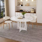 47 Round Dining Table for 4 Farmhouse MDF Table with Marble White Finish 300lb Capacity Easy Assembly for Dining Room Kitchen Living Room