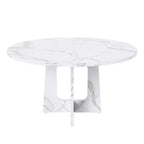 Table à manger ronde de 47 pouces pour 4 personnes, table de ferme en MDF avec finition marbre blanc, capacité de 300 lb, assemblage facile pour salle à manger, cuisine, salon