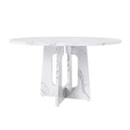 Table à manger ronde de 47 pouces pour 4 personnes, table de ferme en MDF avec finition marbre blanc, capacité de 300 lb, assemblage facile pour salle à manger, cuisine, salon