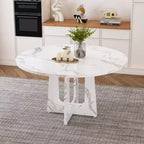 Table à manger ronde de 47 pouces pour 4 personnes, table de ferme en MDF avec finition marbre blanc, capacité de 300 lb, assemblage facile pour salle à manger, cuisine, salon