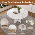 Table à manger ronde de 47 pouces pour 4 personnes, table de ferme en MDF avec finition marbre blanc, capacité de 300 lb, assemblage facile pour salle à manger, cuisine, salon