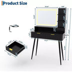 Coiffeuse avec miroir lumineux, coiffeuse LED 80 cm avec 2 tiroirs, 3 modes d'éclairage, coiffeuse cannelée avec station de recharge