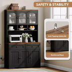 71 armoire de garde-manger avec station de chargement, grande armoire de rangement de cuisine avec support pour micro-ondes, buffet de cuisine de style ferme avec tiroirs de rangement