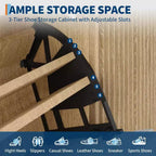 Meuble à chaussures cannelé, range-chaussures étroit autoportant Organisateur de rangement en bois avec porte coulissante et 2 tiroirs et étagères réglables pour la maison