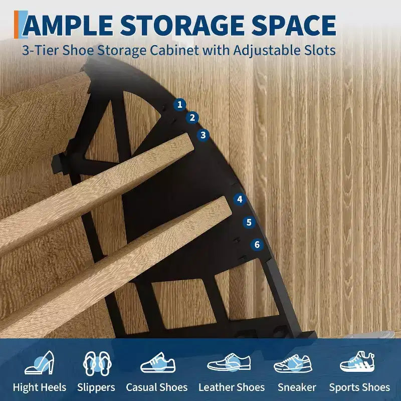 Meuble à chaussures cannelé, range-chaussures étroit autoportant Organisateur de rangement en bois avec porte coulissante et 2 tiroirs et étagères réglables pour la maison