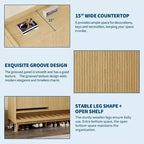 Meuble à chaussures cannelé, range-chaussures étroit autoportant Organisateur de rangement en bois avec porte coulissante et 2 tiroirs et étagères réglables pour la maison