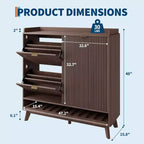 Meuble à chaussures cannelé, range-chaussures étroit autoportant Organisateur de rangement en bois avec porte coulissante et 2 tiroirs et étagères réglables pour la maison