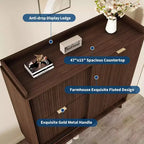 Meuble à chaussures cannelé, range-chaussures étroit autoportant Organisateur de rangement en bois avec porte coulissante et 2 tiroirs et étagères réglables pour la maison