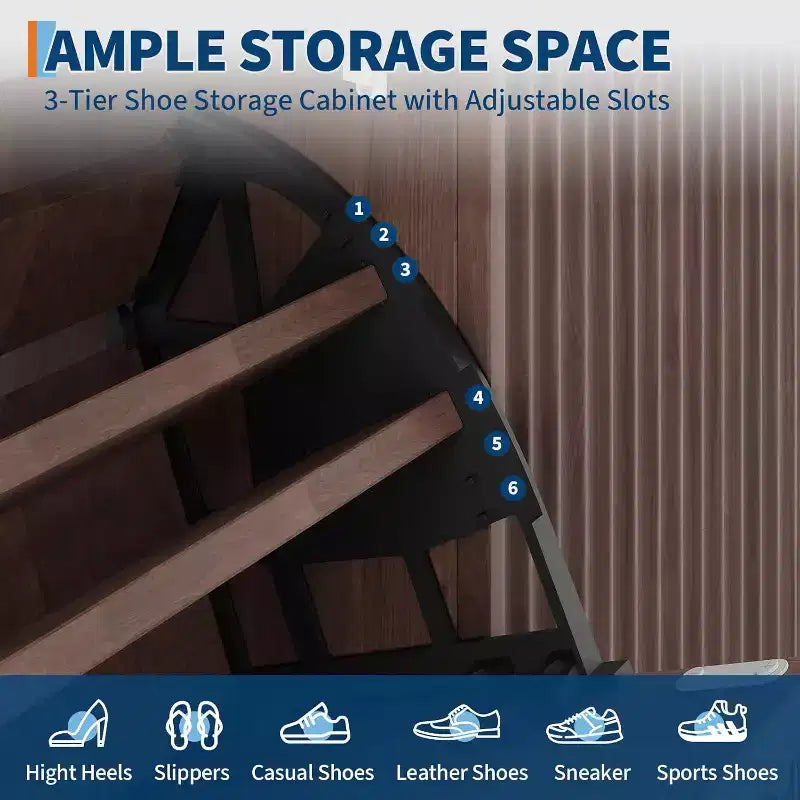 Meuble à chaussures cannelé, range-chaussures étroit autoportant Organisateur de rangement en bois avec porte coulissante et 2 tiroirs et étagères réglables pour la maison