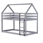 Lit superposé cabane jumeau sur jumeau pour enfants et adolescents, cadre de lit superposé en bois avec barrières de sécurité et échelle