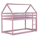 Lit superposé cabane jumeau sur jumeau pour enfants et adolescents, cadre de lit superposé en bois avec barrières de sécurité et échelle