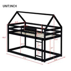 Lit superposé cabane jumeau sur jumeau pour enfants et adolescents, cadre de lit superposé en bois avec barrières de sécurité et échelle