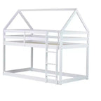 Lit superposé cabane jumeau sur jumeau pour enfants et adolescents, cadre de lit superposé en bois avec barrières de sécurité et échelle