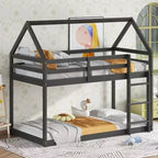 Lit superposé cabane jumeau sur jumeau pour enfants et adolescents, cadre de lit superposé en bois avec barrières de sécurité et échelle