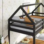 Lit superposé cabane jumeau sur jumeau pour enfants et adolescents, cadre de lit superposé en bois avec barrières de sécurité et échelle