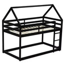 Lit superposé cabane jumeau sur jumeau pour enfants et adolescents, cadre de lit superposé en bois avec barrières de sécurité et échelle
