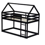 Lit superposé cabane jumeau sur jumeau pour enfants et adolescents, cadre de lit superposé en bois avec barrières de sécurité et échelle