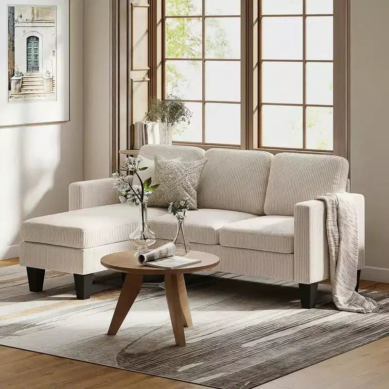 HOMCOM Canapé d'angle 73 places en forme de L avec méridienne ou pouf réversible
