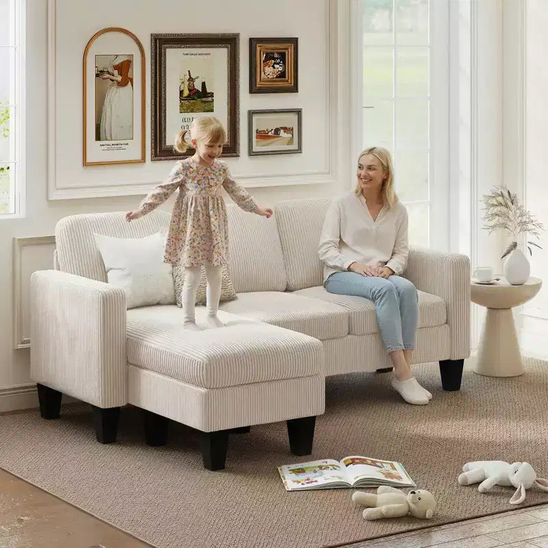 HOMCOM Canapé d'angle 73 places en forme de L avec méridienne ou pouf réversible