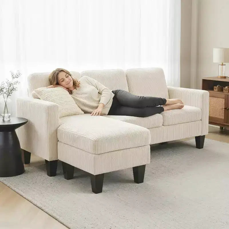 HOMCOM Canapé d'angle 73 places en forme de L avec méridienne ou pouf réversible