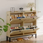 Meuble de rangement pour chaussures avec 4 tiroirs basculants, organiseur de chaussures avec poignées carrées, étagère à chaussures réglable pour entrée, salon, chambre à coucher