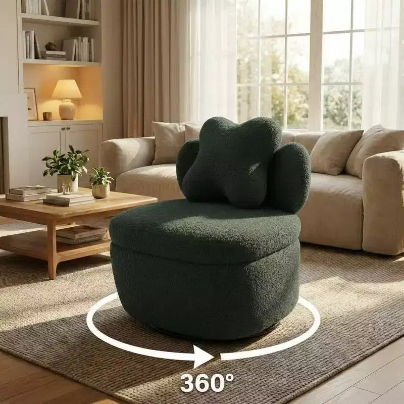 Fauteuil pivotant COZONY 360 avec rangement caché, chaise ergonomique en forme de baquet avec rembourrage moelleux pour salon, chambre et bureau