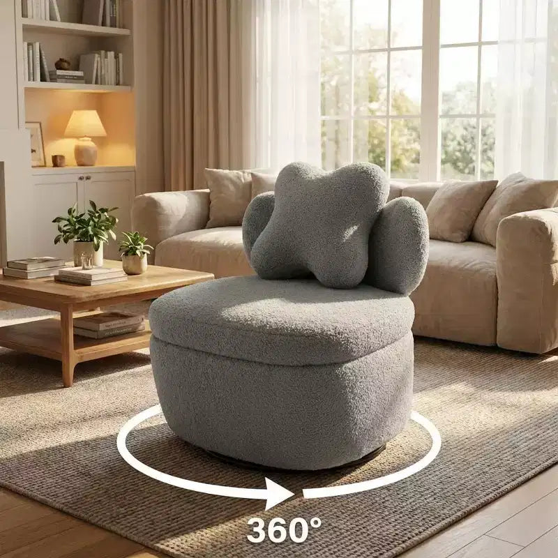 Fauteuil pivotant COZONY 360 avec rangement caché, chaise ergonomique en forme de baquet avec rembourrage moelleux pour salon, chambre et bureau