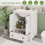 Meuble de salle de bain 60 cm avec lavabo en céramique et porte à fermeture douce - Rangement compact pour petites salles de bain