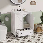 Meuble de salle de bain 60 cm avec lavabo en céramique et porte à fermeture douce - Rangement compact pour petites salles de bain