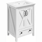 Meuble de salle de bain 60 cm avec lavabo en céramique et porte à fermeture douce - Rangement compact pour petites salles de bain