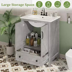 Meuble de salle de bain 60 cm avec lavabo en céramique et porte à fermeture douce - Rangement compact pour petites salles de bain