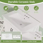 Meuble de salle de bain 60 cm avec lavabo en céramique et porte à fermeture douce - Rangement compact pour petites salles de bain