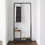 Porte-manteau avec miroir et meuble à chaussures, porte-manteau d'entrée industriel avec cadre en aluminium, organisateur d'entrée pour salon et chambre, marron rustique et noir