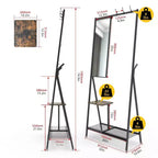 Porte-manteau avec miroir et meuble à chaussures, porte-manteau d'entrée industriel avec cadre en aluminium, organisateur d'entrée pour salon et chambre, marron rustique et noir
